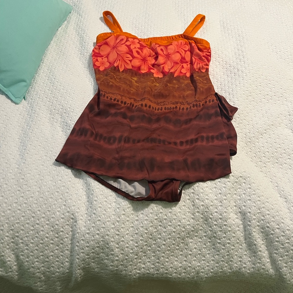Floral Women's One Piece Swimsuit - Orange and Brown